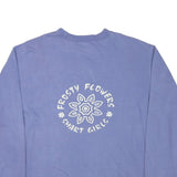 Mens Blue Sweatshirt Frosty Flowers Crew Neck L Cotton Blend Casual Pullover