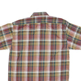 Mens Beige Green Striped Checked Shirt M Casual Button Down Short Sleeve