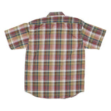 Mens Beige Green Striped Checked Shirt M Casual Button Down Short Sleeve