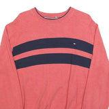 TOMMY HILFIGER Mens Red & Navy Patterned Pullover Jumper Crew Neck Basic Knit L