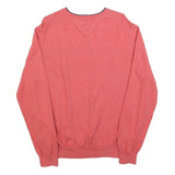 TOMMY HILFIGER Mens Red & Navy Patterned Pullover Jumper Crew Neck Basic Knit L