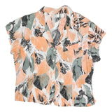 Womens Orange Green & Black Leaf Print Blouse Short Sleeve Collared UK 14