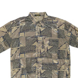 T.CORNER Mens Beige Black Pattern Silk Shirt L Short Sleeve Button Casual