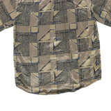 T.CORNER Mens Beige Black Pattern Silk Shirt L Short Sleeve Button Casual