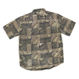 T.CORNER Mens Beige Black Pattern Silk Shirt L Short Sleeve Button Casual