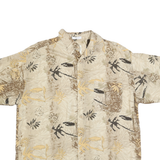 M.E SPORT Mens Beige Pattern Rayon Shirt L Tropical Casual Lightweight