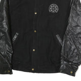 FIRST IMPRESSIONS Mens Black & Leather Sleeves Button Jacket XL Cotton Plain