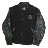 FIRST IMPRESSIONS Mens Black & Leather Sleeves Button Jacket XL Cotton Plain