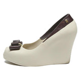 MELISSA Wedge Womans Peep Toe Bow Detail Cream & Brown Synthetic UK 4 Summer