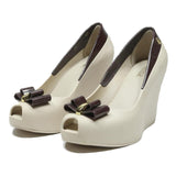 MELISSA Wedge Womans Peep Toe Bow Detail Cream & Brown Synthetic UK 4 Summer