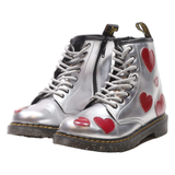 DR MARTENS 1460J Lace-Up Boots Silver Leather Girls UK 2