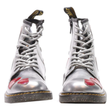 DR MARTENS 1460J Lace-Up Boots Silver Leather Girls UK 2