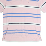 TOMMY HILFIGER Mens Pink Blue & White Striped Short Sleeve Polo Shirt 2XL Cotton