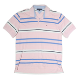 TOMMY HILFIGER Mens Pink Blue & White Striped Short Sleeve Polo Shirt 2XL Cotton