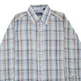 JC PENNEY Mens Blue & Brown Check Shirt L Long Sleeve Button Cotton Blend
