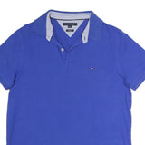 TOMMY HILFIGER Mens Blue Polo Shirt L Slim Fit Cotton Short Sleeve Classic