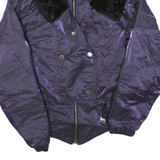 Womens Purple & Black Plain Polyester Blend Jacket M Zip Winter Warm Collar