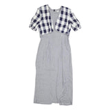 BENTLEY Womens Blue & White Check Fit & Flare Woven Dress Cotton Blend M