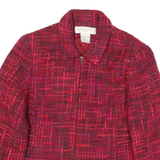 JONES NEW YORK Womens Red Pink Tweed Zip Jacket UK 10 Cotton Blend Classic