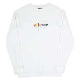 ELLESSE Mens White S Sweatshirt Cotton Blend Pullover Crew Neck Rainbow Logo