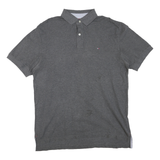 TOMMY HILFIGER Mens Grey Short Sleeve Plain Polo Shirt L Classic Casual