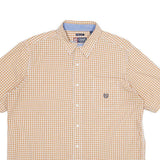 CHAPS Mens Beige & White Check Shirt XL Cotton Button Down Short Sleeve Casual