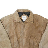 BRASS PLUM Womens Beige Leather Zip Jacket M Plain Vintage Style