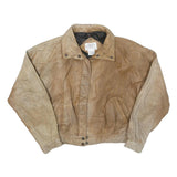 BRASS PLUM Womens Beige Leather Zip Jacket M Plain Vintage Style