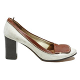 CHLOE Womens Brown & White Block Heel Pumps Synthetic UK 5 Classic Stylish