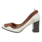 CHLOE Womens Brown & White Block Heel Pumps Synthetic UK 5 Classic Stylish