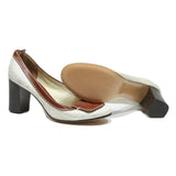 CHLOE Womens Brown & White Block Heel Pumps Synthetic UK 5 Classic Stylish
