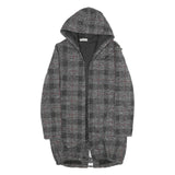 TODAY Womens Grey & Red Checked Hooded Jacket M Polyester Blend Casual Outerwear
