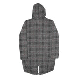 TODAY Womens Grey & Red Checked Hooded Jacket M Polyester Blend Casual Outerwear