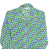 LIANG YEOI Womens Green & Blue Printed Shirt Long Sleeve Collared M Polyester