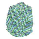 LIANG YEOI Womens Green & Blue Printed Shirt Long Sleeve Collared M Polyester