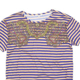 CARVEN Womens Yellow & Blue Graphic Stripe T-Shirt S Crew Neck Short Sleeve