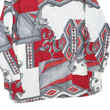 Womens Red Grey & White Printed Shirt Long Sleeve Collared L Polyester Blend