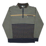 Mens Green & Navy Stripe Cotton Blend Sweatshirt Collared L Zipper Pocket