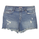 TOMMY HILFIGER Womens Denim Blue Casual Shorts L W36 Distressed Cut-Off