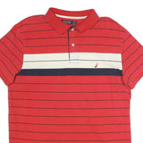 NAUTICA Mens Red & Navy Blue Striped Short Sleeve Polo Shirt XL Cotton Casual