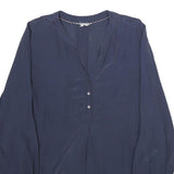 TOMMY HILFIGER Womens Blue Viscose Long Sleeve V-Neck Top UK 14 Stylish