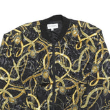 AMAZONE Womens Black & Gold Jacket L Viscose Chain Print Bomber Zip Fastening