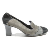 BATA Womens Classic Grey & Black Leather Mid Heel Court Shoes UK 6 Stylish