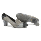 BATA Womens Classic Grey & Black Leather Mid Heel Court Shoes UK 6 Stylish