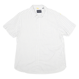 NAUTICA Mens White & Blue Striped Casual Shirt L Cotton Blend Short Sleeve