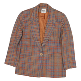 SUBURBAN PETITES Womens Brown & Blue Checked Tailored Jacket M Polyester Blend