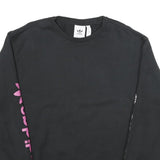 ADIDAS Mens Black Crew Neck Sweatshirt L Pink Logo Graphic Print