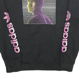 ADIDAS Mens Black Crew Neck Sweatshirt L Pink Logo Graphic Print