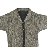 Womens Black Beige Patterned Basic Shirt Short Sleeve Collared L Button Up