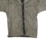 Womens Black Beige Patterned Basic Shirt Short Sleeve Collared L Button Up